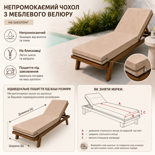 Водонепроницаемый чехол на шезлонг (бежевый мебельный велюр Slavich) 92992 фото