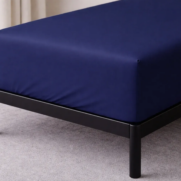 Fitted sheet blue Satin-Lux, plain, 100% cotton, 80x190 cm