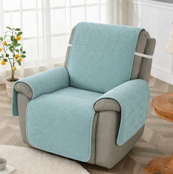 Set of armrest covers for a single chair made of furniture velour, sky blue, 56x56 cm - 2 pcs.