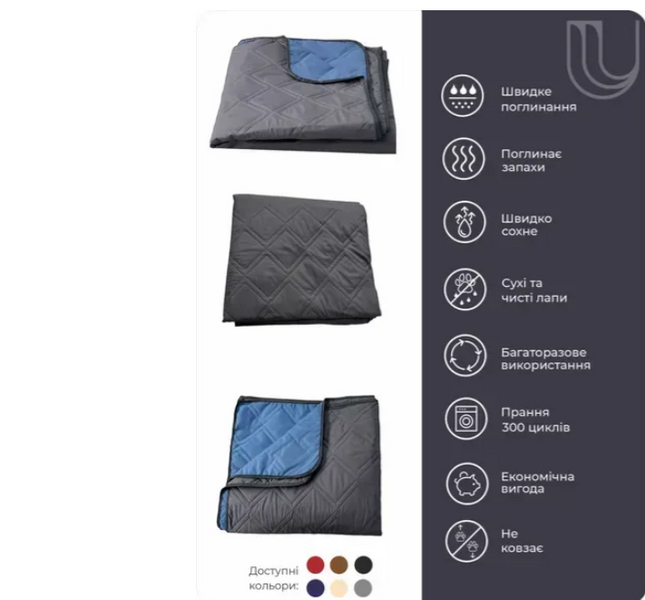 Duet double-sided quilted, waterproof bedspread - graphite / blue 130x210