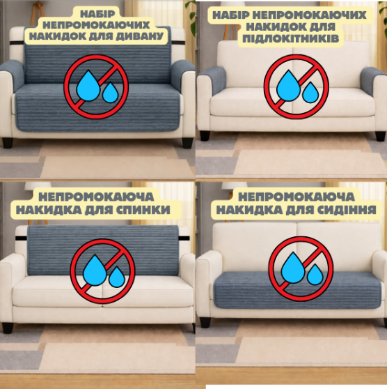 Набір водонепроникних накидок для підлокітників на двомісний диван з меблевого велюру, колір антрацит 56х70 - 2 шт. 93059 фото