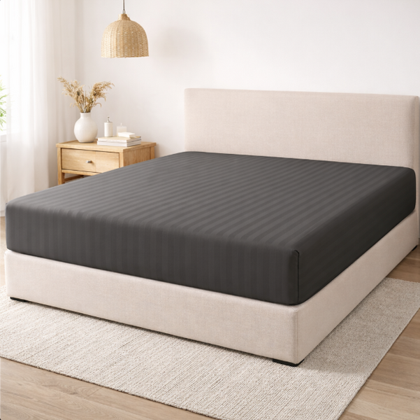 Fitted sheet color graphite satin stripe lux 80x190