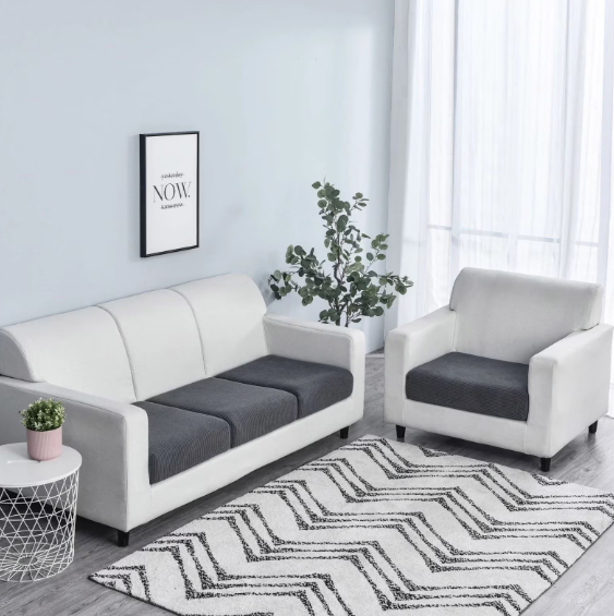 Elastic graphite cover for sofa backs and seats made of jacquard knitwear 60х60