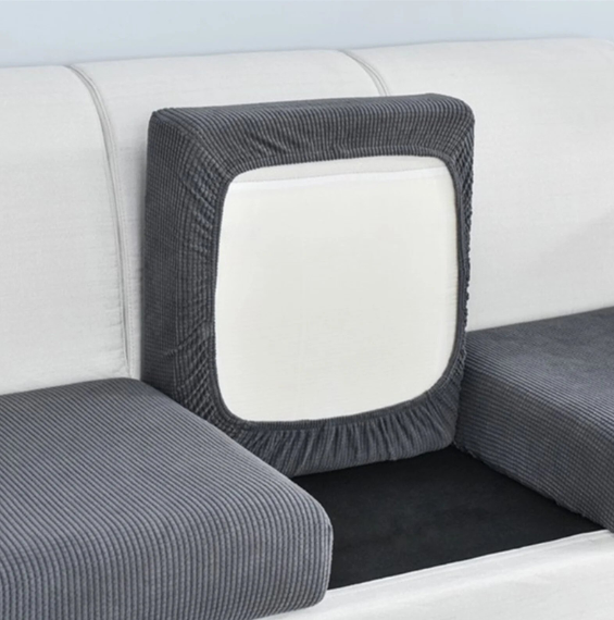 Elastic graphite cover for sofa backs and seats made of jacquard knitwear 60х60