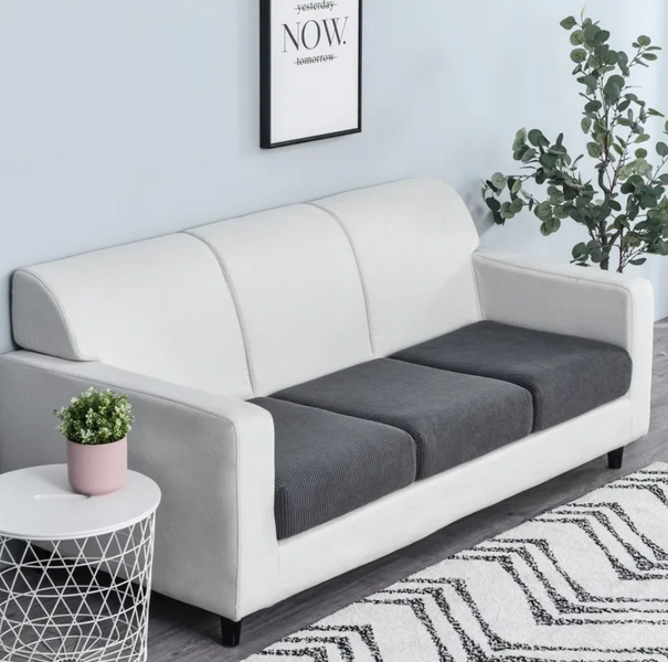 Elastic graphite cover for sofa backs and seats made of jacquard knitwear 60х60
